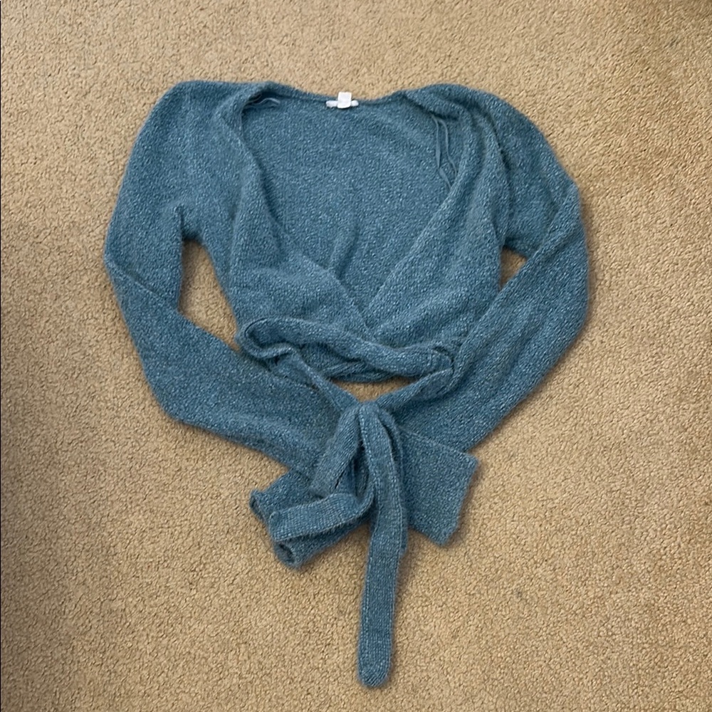 Women's Teal Wrap Garage Sweater